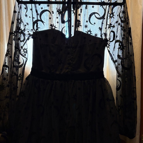 Unique Vintage Black Sheer Dress with Celestial Design - Picture 3 of 4